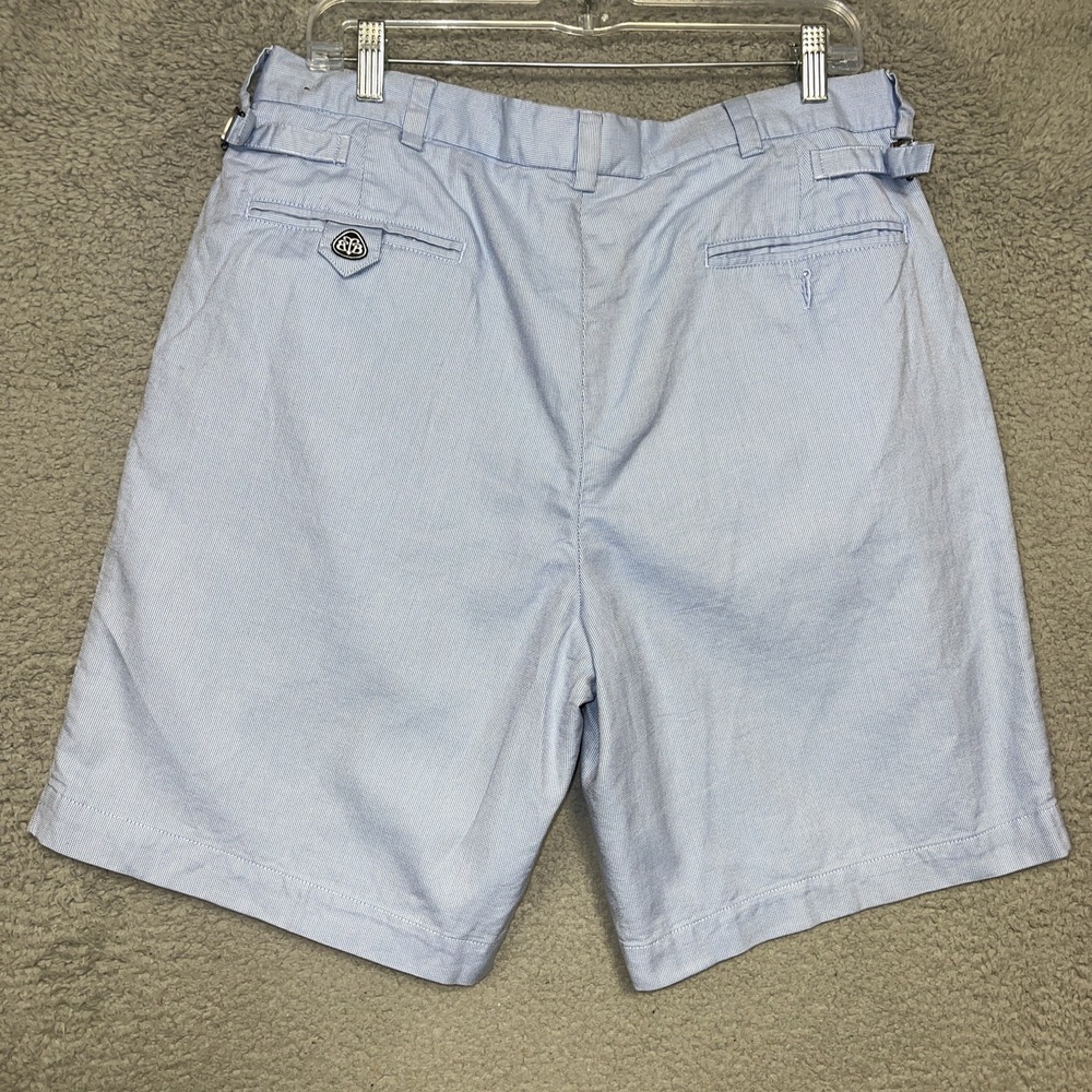 Brooks Brothers Shorts Men's Size W35 x 9 White Blue Plaid Side Adjuster Pleated